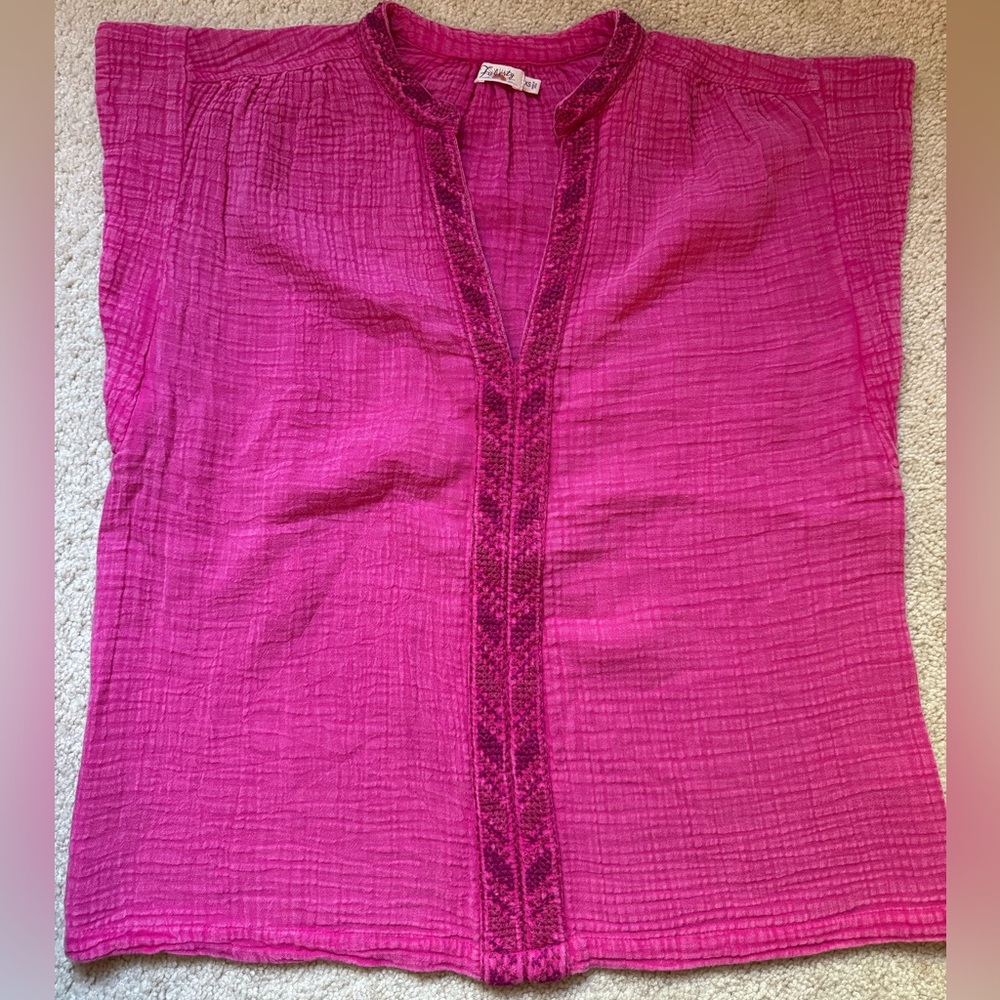 FAHERTY lucia pink gauze embroidered top/ Size XS